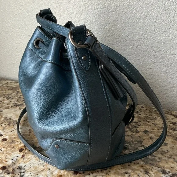 Coach Metallic Blue Leather Small Bucket Crossbody Bag - Picture 6 of 9
